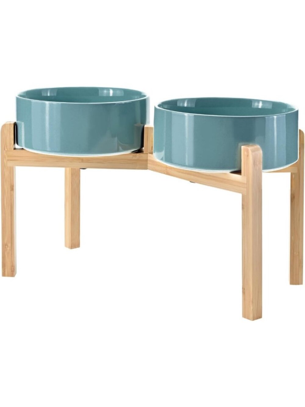Elevated Ceramic Dog Bowls with Non-Slip Bamboo Stand - 60 OZ, Dark Green, Large